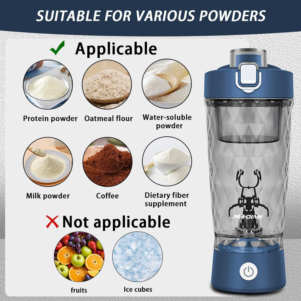 Electric Protein Shaker Bottle, 22Oz Bpa-Free Tritan | USB Rechargeable Protein Shake Mixer with Powder Storage Cup, Self Mixing Bottle for Gym, Workout & Sports
