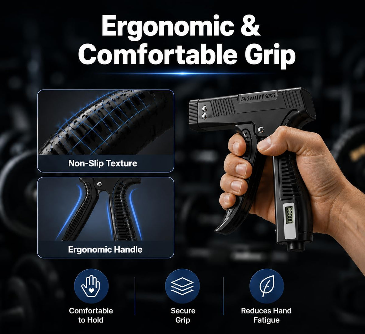 Grip Strength Trainer with Finger Exerciser, Digital Counter Adjustable Hand Grip Strengthener Trigger-Style Grip Strength Trainer, Index-Finger Squeeze Trainer for Strength Training, Recovery and Muscle Building